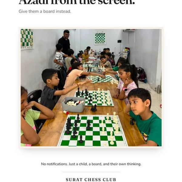 Children playing chess on real boards at Surat Chess Club in Vesu, Surat